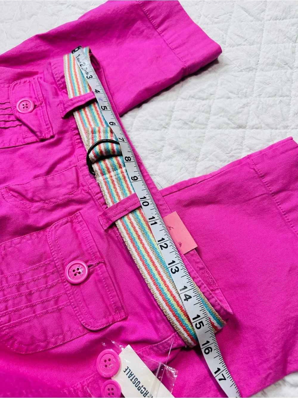 Aeropostale Girls Bright Fuchsia Cargo Shorts with Striped Belt